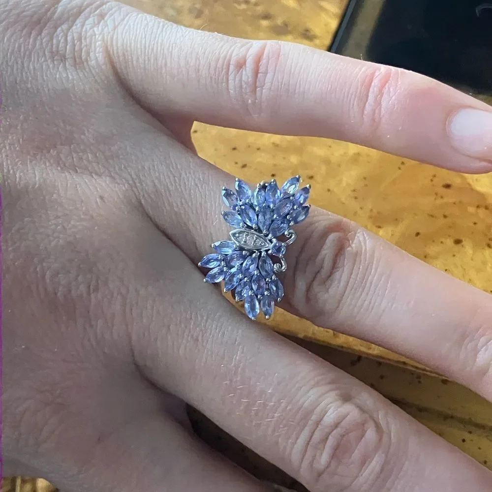 Natural Tanzanite Sterling Silver Butterfly Ring Size 7